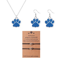 QLUYCKW 3PCS Paw Print Friendship Necklace Bracelet Set for Women Cute Pubby Pet Animals Paw Print Adjustable String Bracelet Dog Lover Friendship Jewelry, Medium, Zinc, No Gemstone