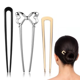 Tyqour 3 Stück U Förmige Haarnadeln, Metall Französische Haarnadel 15cm/13cm/10cm Haarnadeln Groß French Hair Pin Gold Silber Schwarz Haarklammer French Pin für Frauen Mädchen Alle Haartypen
