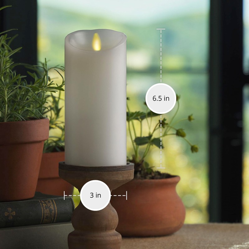 Luminara White Moving Flame Pillar Flameless LED Candle, Scalloped Edge,