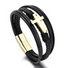 Cross Leather Bracelet for Men Black Stainless Steel Braided Men's