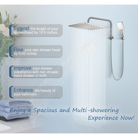 HOMVIVA® All Solid Metal 3-Way Shower Arm Diverter Valve with 16 Inch Shower Head Extension Arm And High Rise Extender for Handheld and Fixed Shower Head, G1/2 Universal with Flange,Brushed Nickel