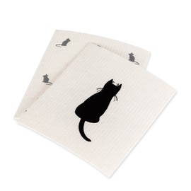 Abbott Collection 84-ASD-AB-08 S/2 Cat&Mice Dish Cloth-6.5x8 L, 6.5" x 8", White/Black, 8 Count