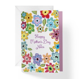 1Up Greetings Mother's Day Cards for Niece with Envelope - Colorful Flowers Illustration Cartoon | 5”x7.5” | (Single Card)