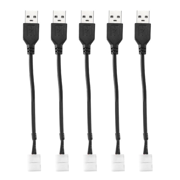 uxcell LED Light Connector USB Cable to Solderless Connector 2 Pin 8mm Length 150mm Black 5pcs