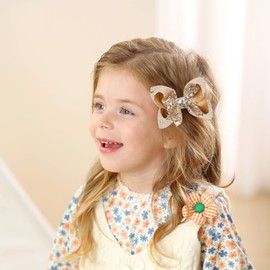 Cute 3.8" Gold Sparkly Glitter Sequin Hair Bows - Pack of 2 for Little Girls