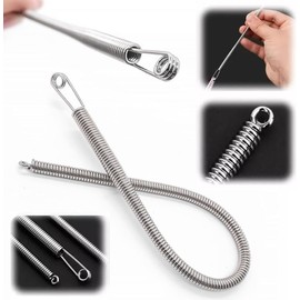 2Pcs Silver Spring Drawstring Needle Threader, Drawstring Threader Tool Set DIY Rope Threader Clip for Hoodies Shorts Pants, Drawstrings Replacement with Easy Threaders Drawstring Threader Tool Set