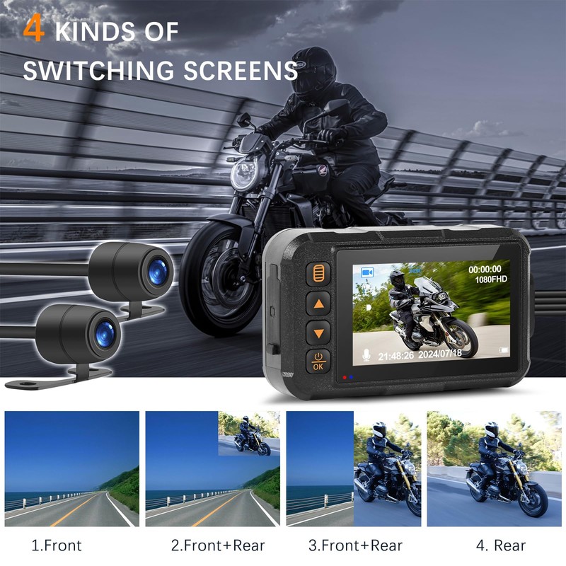 CAMECHO Motorcycle Dash Cam Front and Rear, Night Vision Dash