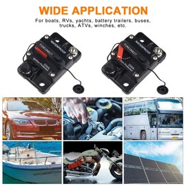 30-250 Amp Circuit Breaker, Fuse Inverter with Manual Reset Switch for Marine Trolling Motors, Marine Trailers, Car Audio, Solar Power, Waterproof DC 12V-24V（200A）