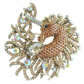 Sindary 3.15" Unique Animal Unicorn Horse Brooch Pin Pendant Austrian Crystal UKB5954 (Gold-Tone Brown)