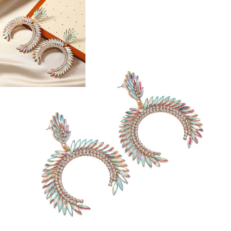 Marquise Flower Teardrop Earrings KC Gold Glittering Semicircle Teardrop Dangle