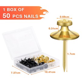 BoxedHome 50 Pcs Double-Headed Picture Hangers Nails, Decorative Push Pin, Hanging Wall Tacks, Hangers Nails for Home Classroom Office Study Room Drywall (Black, Gold)