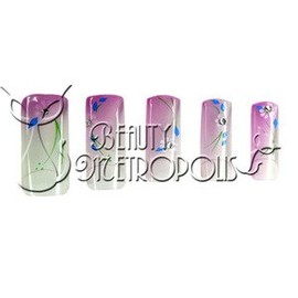 Purple Floral w/Rhinestone Pre-designed Acrylic/UV Gel Artificial/False French Nail Tips (70 pcs.)