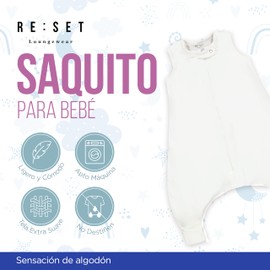 Saquito para Dormir de Bebé | Tela Super Suave Sensación Algodón | Lavable a Máquina | 95% Poliéster 5% Elastano | Ideal Ropa para Bebés | Saco Cómodo y Seguro | Talle M - Blanco | RESET LOUNGWEAR