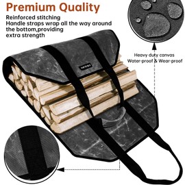 Infinicare Firewood Carrier with Handles - 2pcs Heavy Duty Canvas Firewood Bag with Handles | Durable Wood Carrier for Firewood | Suitable for Indoor Fireplace and Outdoor Camping - Black, FC2205