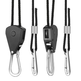 YSSOA 1 Pair 1/8 inch Grow Light Hangers Adjustable Heavy Duty Rope Hanger for Grow Light Fixtures & Garden, 8 Feet Long & 150lbs Weight Capacity Black