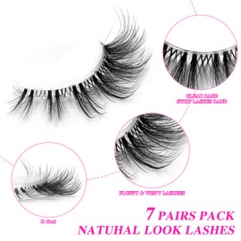 IFLOVEDEKD 7 Pairs Natural Look False Eye Lashes With Clear Band Wispy Fluffy And Soft Faux Mink Lashes Makeup Extension