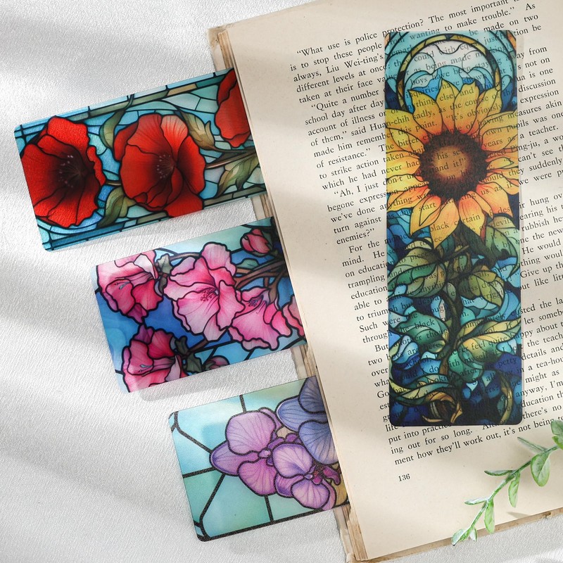 Celavoy Pretty Flower Bookmark Gifts - 20pcs Floral Stained Glass