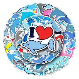 50 Packs Dolphin Stickers Water Bottles Laptop Phone Motorcycle Computer Guitar Skateboard Hydroflasks Ocean Animals Vinyl Sticker Waterproof Aesthetic Trendy Decals for Teens Girls Adults