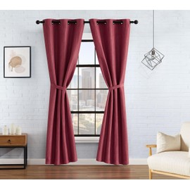 Lucky Brand – Solana Thermal Woven Window Curtain | Room Darkening & Thermal Insulated | Grommet Header | Set of 2 Panels & 2 Tiebacks | Measures 38" x 84" | Clay Red