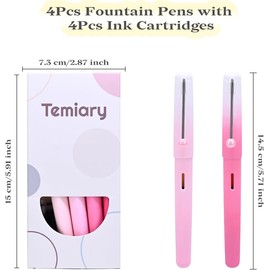 Temiary 4P - Plumas estilográficas de tinta azul y 4 cartuchos de tinta negra, punta EF, rosa Pluma estilográfica con cartuchos de tinta, escritura suave sin saltos para caligrafía, diario, bocetos