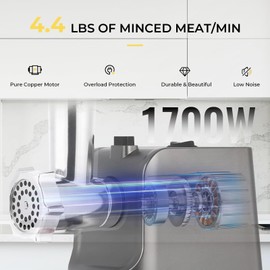 Flyseago Meat Grinder Electric 9-In-1 Grinder 1700W For Meat with Attachments Sausage Maker, Kubbe Kit Stainless Steel Juicer, 3 Grinding Plates Meat Grinder for Home & Kitchen