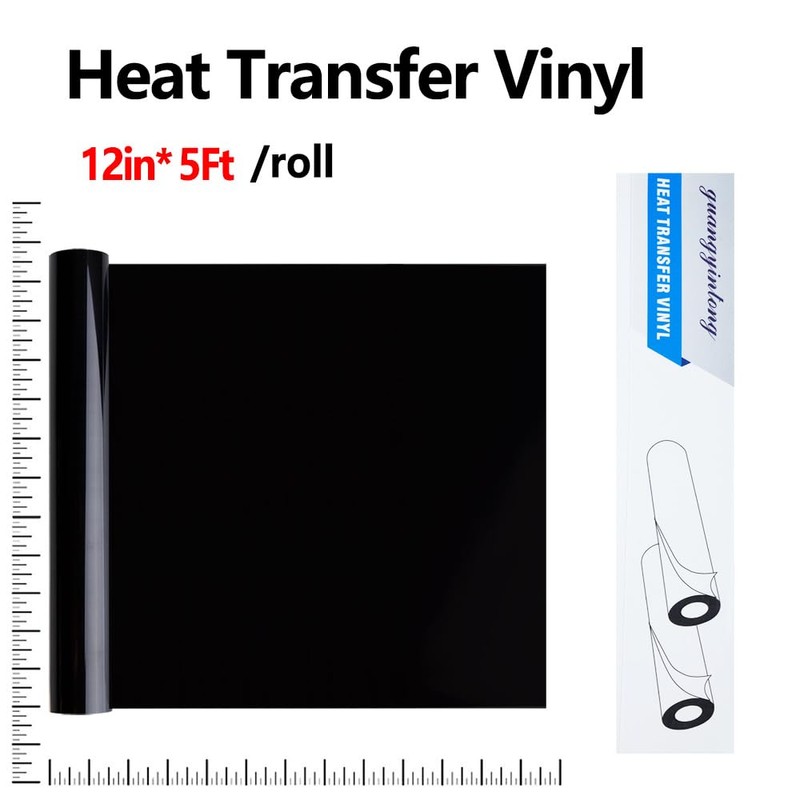 guangyintong Heat Transfer Vinyl Black HTV Rolls, 12" x 5ft