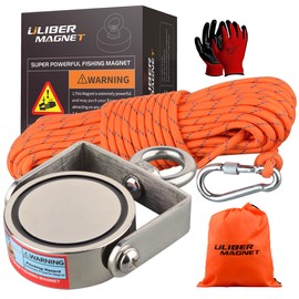 ULIBERMAGNET Strong Fishing Magnet Kit, Rotatable Neodymium Magnet Double Side Fishing Magnet with Rope, Combined 800lbs Pulling Force for Salvaging, Retrieving and Lifting in River, Beach and Lawn