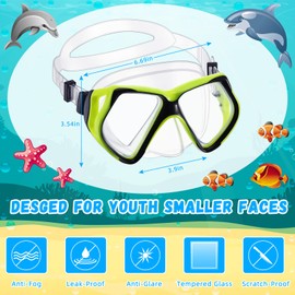 Weewooday 2 Pcs Swimming Goggles with Nose Cover Tempered Glass Diving Mask 180° Clear View Goggle Swim Snorkel Goggle for Adults Youth(Green, Black Green)