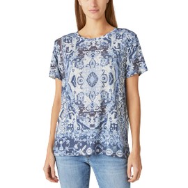 Lucky Brand Women's Printed Scoop Neck Tee, Blue Multi