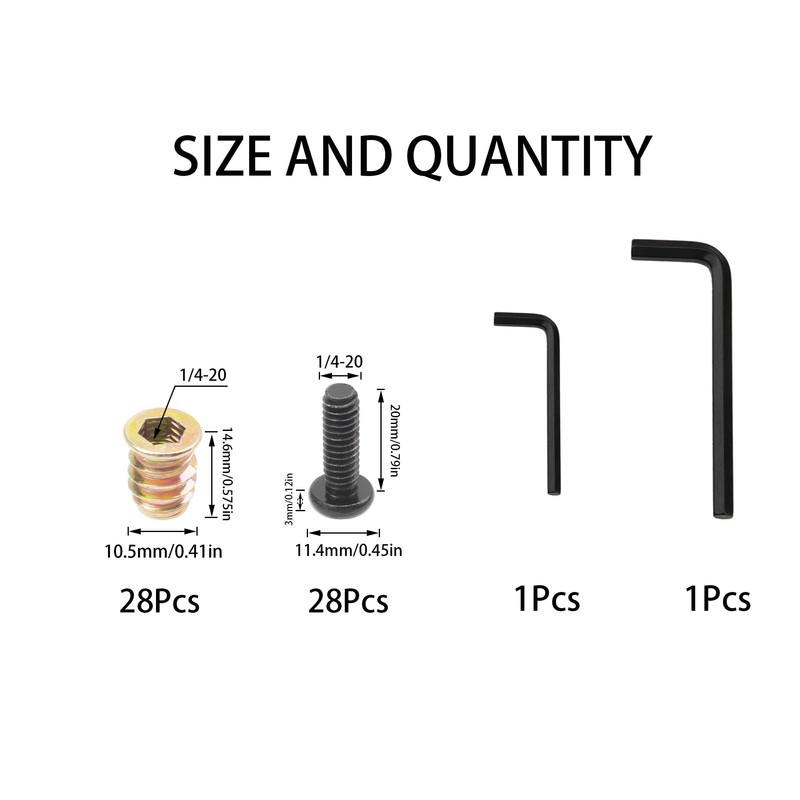 Rrina 28 Sets 1/4-20 x 25/32" Furniture Screw Nut Threaded