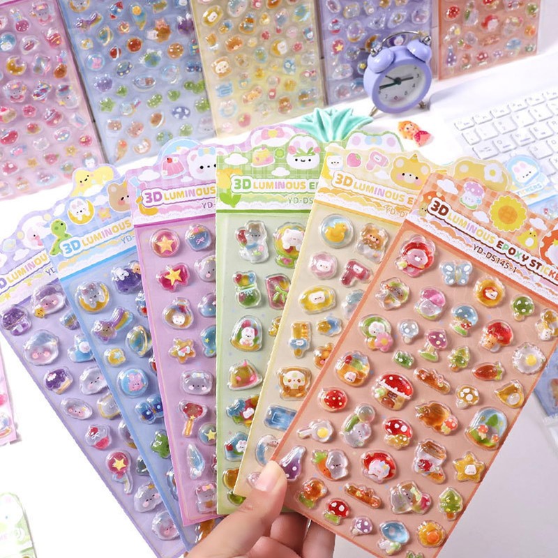 Glow in the Dark 3D Luminous Sticker, Partially Luminous, Glitter,