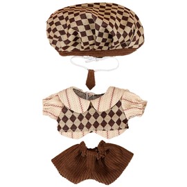 Argyle Pattern Sewing Clothing [Hat, Necktie, Shirt & Pants Set] For 3.9 inches (10 cm) Sewing Clothes, Kigurumi, Accessories, Motivational Purpose, Doll Mascot, Kpopdoll Costume