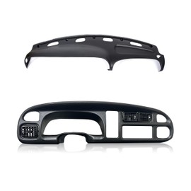 KUAFU Dash Bezel and Bashboard Cover Compatible with 1998-2002 Dodge Ram 1500 2500 3500 Pickup Truck Durable Panel Black 2 Packages