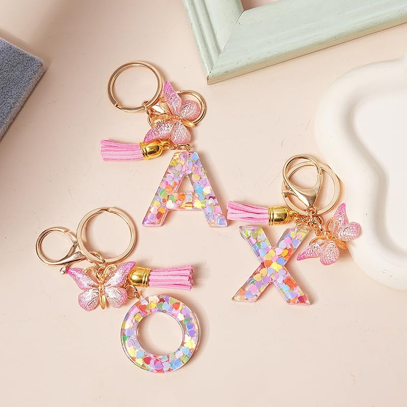 LUTAKU Keyring Girl Keyring with Initial Letters Pink Key Ring
