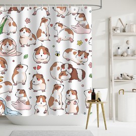 APROPHIC Guinea Pig Shower Curtain, Funny Guinea Pig Shower Curtain Set, Cute Cartoon Animal, Waterproof Bathroom Curtains, Farmhouse Bathroom Decoration, 72 x 72 Inches, Brown White