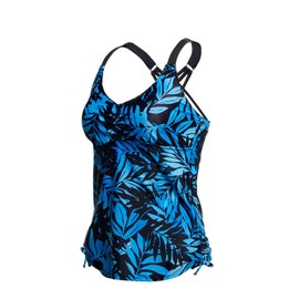 Tempt Me Women Tankini Top Only V Neck Swim Tops Tummy Control Bathing Suit Top No Bottom, Black Blue Leaves, X-Large