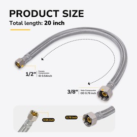 KAINGA 10 Pack 20" (1.7 FT) Faucet Supply Line, 3/8" Comp x 1/2" FIP, Braided Stainless Steel Faucet Hose Connector, Leak-Resistant, CUPC Certified, For Bathroom and Kitchen Residential Connection