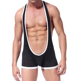 YOOBNG Enterizo sin mangas para hombre, de una pieza, con leotardo, mini calzones, ropa interior, B-negro, Medium