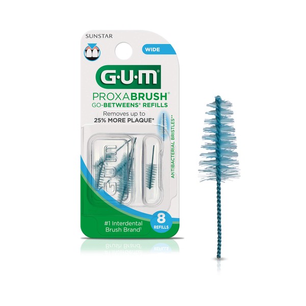GUM Proxabrush Go-Betweens Refills - Wide - Compatible with all GUM Permanent Handles - Reusable Interdental Brushes - Soft Bristled Dental Picks, 48 count