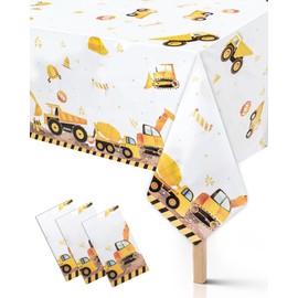 DYLZB 3PCS Truck Plastic Birthday Party Tablecloths,Construction Themed Table Cover for Kids Boy Parties Baby Showers Supplies, 54 x 108inch