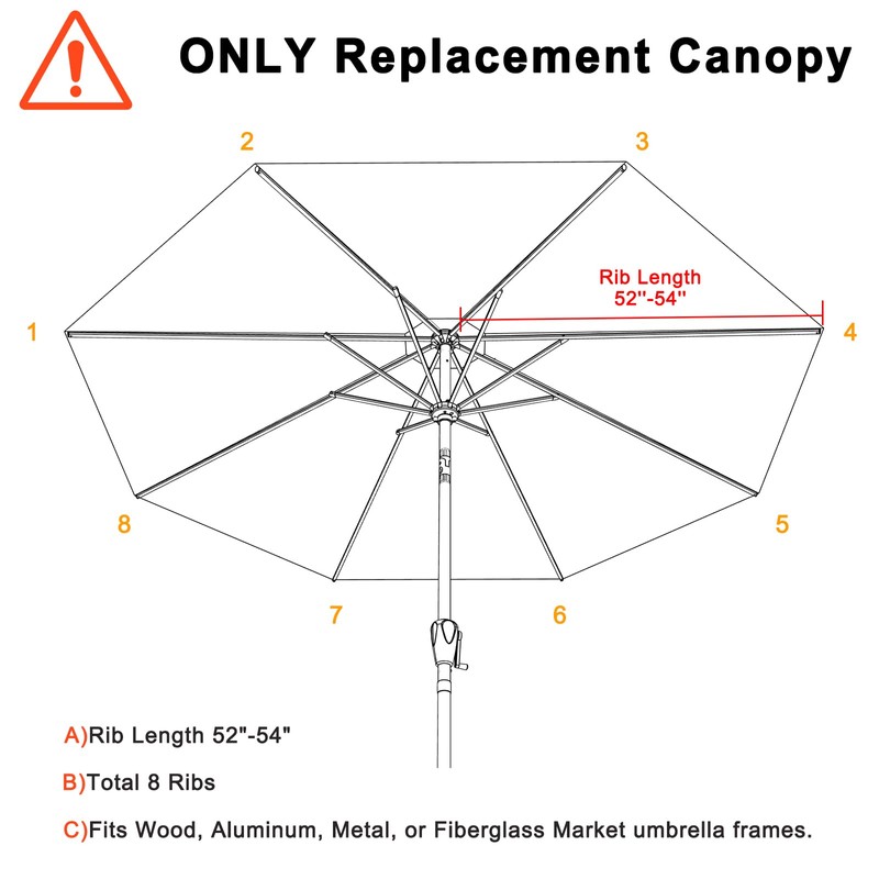MASTERCANOPY Patio Umbrella 9 ft Replacement Canopy for 8 Ribs-Khaki