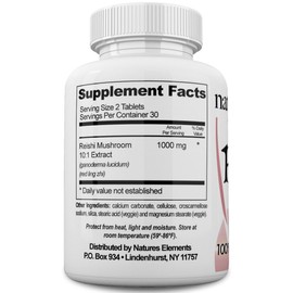 Natures Elements Reishi Mushroom 10: 1 Extract for Immune Support - 1,000 mg per serving