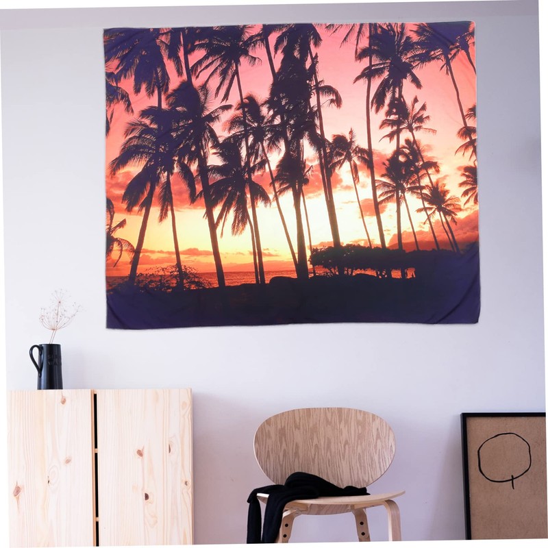 DOITOOL 1Set Creative Beach Tree Landscape Tapestry Vivid Wall Hanging