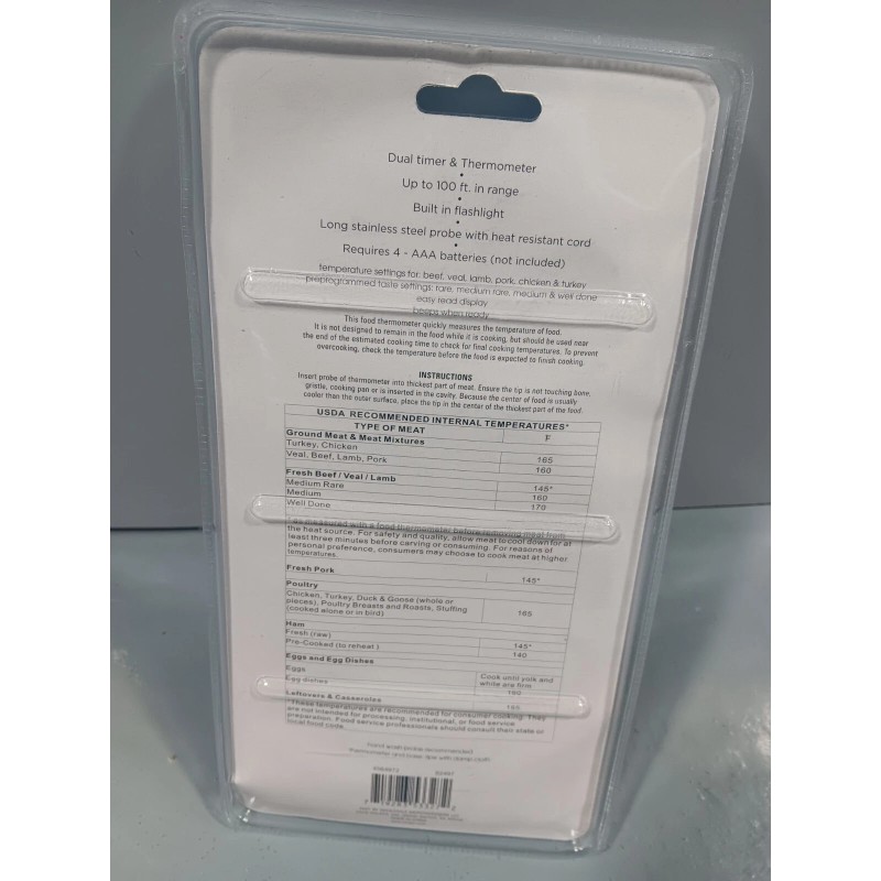 Gourmet Grand Gourmet Wireless Remote Meat Thermometer, Dual Timer, Flashlight