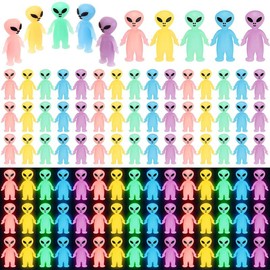 Mini Alien Figures Glow in The Dark 25/50/100pcs little Alien Figurine Fluorescent Alien Cute Alien Ornaments mini 3D Alien Statue Decor for Graduate Party Spring Summer Garden Outdoor Yard Lawn, Hide and Seek, Miniature Alien Glow at Night - Color: Mult