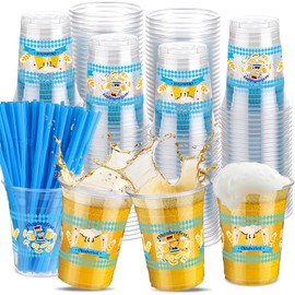 Yoiemivy 100 Pcs Oktoberfest Plastic Cups with Straws 16 oz Beerfest Party Cups Clear Disposable October German Beer Cup Bavarian Themed Party Supplies for Oktober Festival Decoration