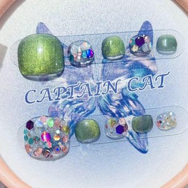 Generic Press fake nails, toenails, toenails, toenails,Color change，Luxury & Custom Fake Nails, Hand-Painted Nails Design by Professional Nail,Artist Salon Acrylic Nail Kit .Color change (绿闪粉-M, 均码)