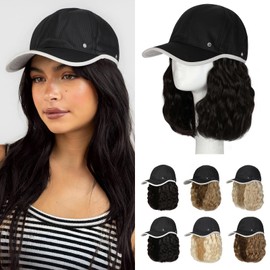 Lansigreen Quick Dry Hat with Hair Extensions Lightweight Hat Wig Adjustable Outdoor Baseball Cap Attached 15" Curly Wave Hairpiece Synthetic for Women Dark Brown