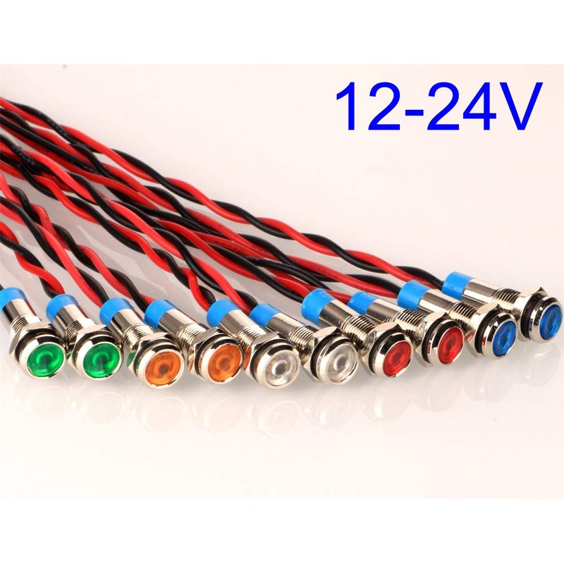 Gebildet 10pcs 6mm 1/4" AC/DC 12-24V LED Metal Indicator Light