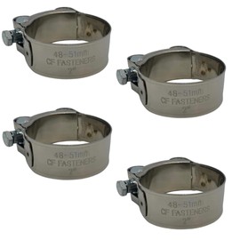 CF FASTENERS Exhaust & Hose Clamps (X4), 2 Inch (48-51mm), Slim-Line Strong Anti-Rust, Stainless Steel, Heavy Duty, Adjustable, Smooth Edge Hose clamp for Downpipe, Muffler, Intercooler, Intake.